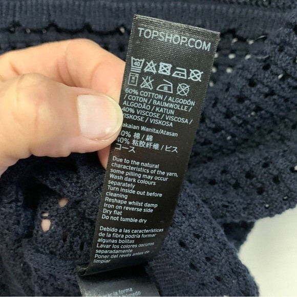 Top Shop NWOT Navy Crochet Short Sleeve Sweater Size 8 - Picture 9 of 13